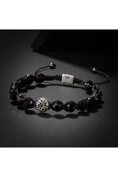 OSMANLI DOĞAL TAŞ Black Eye Agate Natural Stone Silver Men's Bracelet