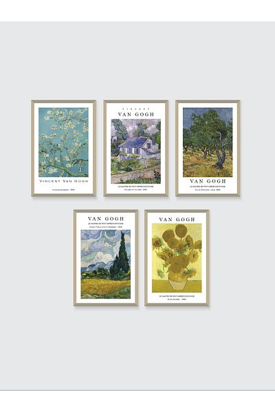 Tooall Set de pictură cu aspect de cadru din lemn natural Vincent Van Gogh (opțiune de 3 sau 5 piese)