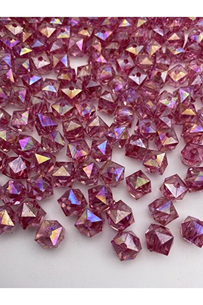 Hedef Bijuteri 100gr 12mm Janjanlı Fuşya / Koyu Pembe Renk Küp Akrilik Boncuk...