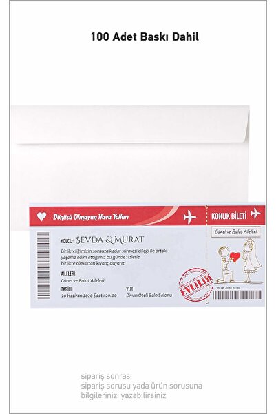 Hsn Uçak Bileti Karikatür Davetiye 100 Adet