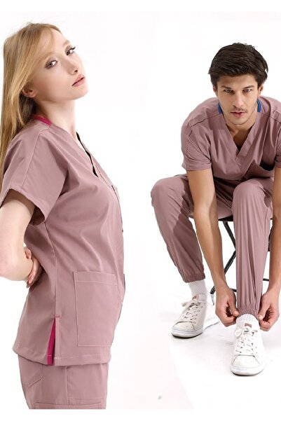 ÇİZGİ MEDİKAL Jogger Lüks Likralı Gül Kurusu Üniforma Takımlar
