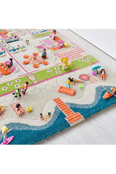 İVİ Ikiz Evler Mavi Oyun Halısı 100 X 100 Cm