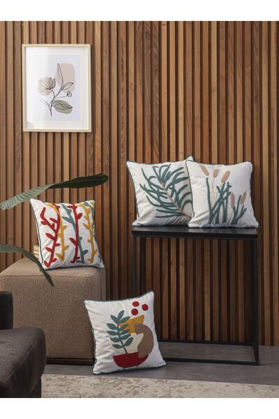 Ottoson 4'lü Premium Punch Işlemeli Nakışlı Çiçek Temalı Kırlent Kılıfı