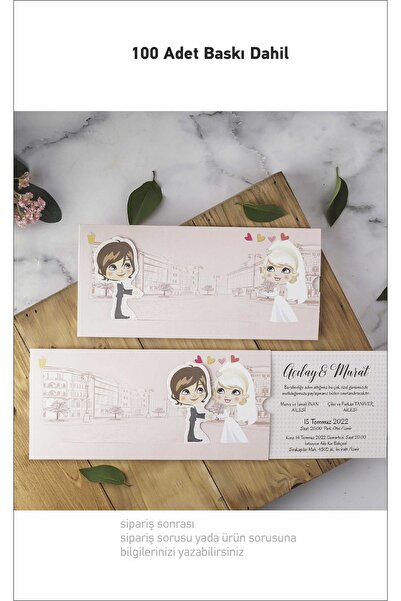 Hsn Pembe Karikatürlü Çekmeli Davetiye 100 Adet