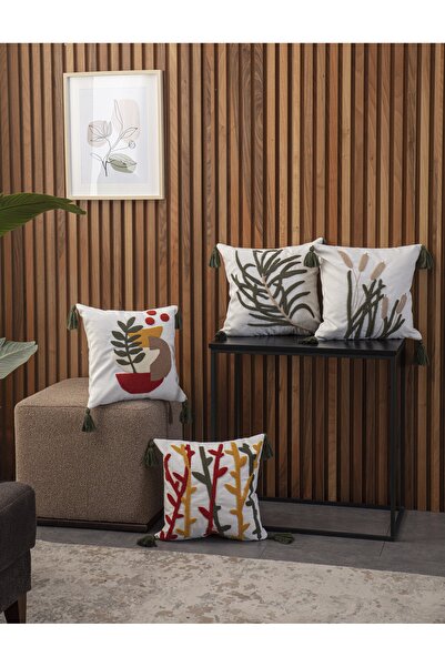 Ottoson 4'lü Premium Punch Işlemeli Nakışlı Dal Temalı Kırlent Kılıfı