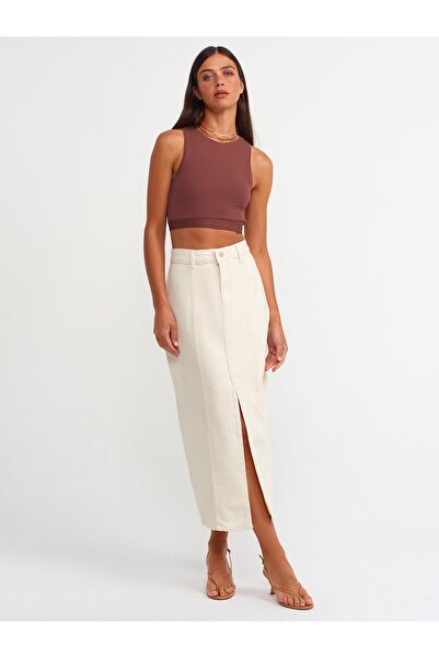 Dilvin 30114 Crop Top-καφέ