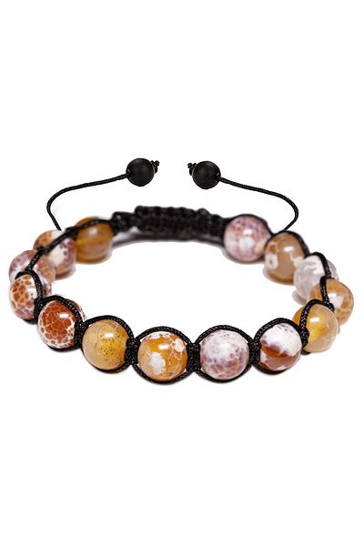 Tesbih Atölyesi Red-White Tibet Agate Stone Certified Bracelet