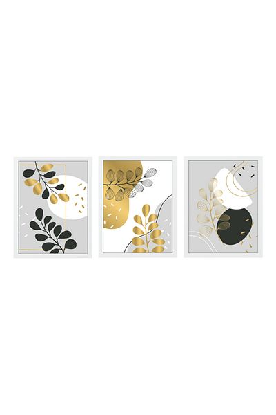 MUNİKA Set de picturi din 3 piese Golden Leaf cu cadru din lemn