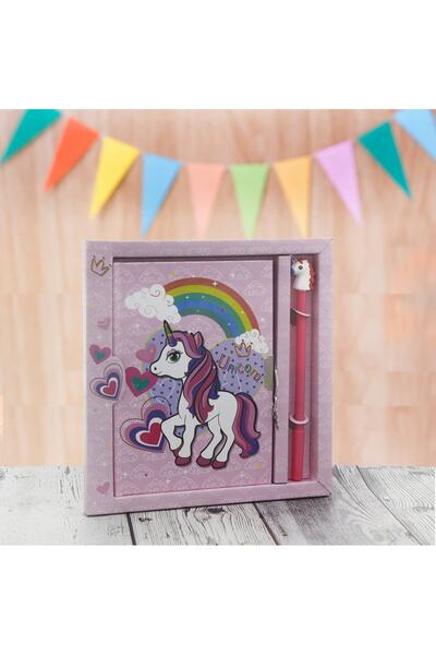 mutlu adım Unicorn At 13x18cm Anı Defteri Ve Kalem Seti