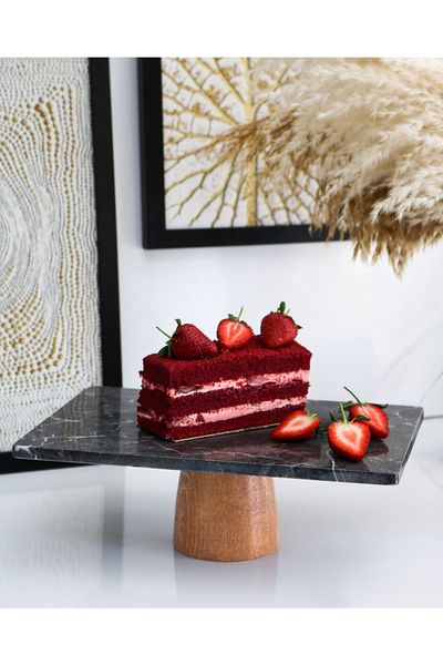 Gemboss Natural Marble Cake Stand, Cake Stand with Wooden Legs, Marble Presentation Rack, Marble Cheese Plate