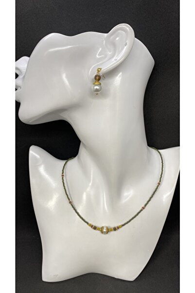 Porsuk Alternatif مجموعة أقراط قلادة نسائية مصنوعة يدويًا من الخرز الرملي العرقي