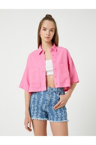 Koton Crop Shirt Pocket részletes vászon viszkóz keverék
