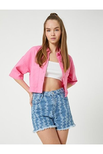 Koton Crop Shirt Pocket részletes vászon viszkóz keverék