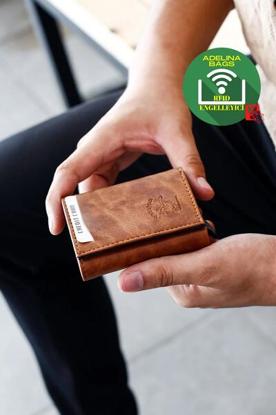 Newish Adelina Unisex Burnt Brown Crazy Leather Mechanism Automatic Slide Card Holder Wallet (7CMX10CM)