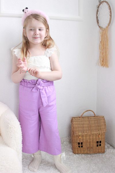 BEBEĞİME ÇORAP Girl's Wide Leg Linen Trousers with Ruffled Waist Elastic