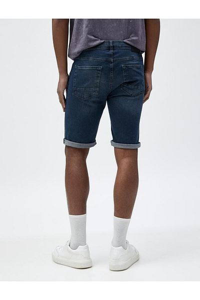 Koton Bermuda-Jeansshorts aus Baumwolle mit mehrlagigem Beindetail und geknöpfter Tasche