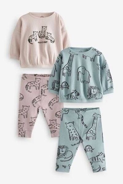 Next Baby 100% Cotton Lilac Purple /teal Blue Safari 2-Piece Top and Bottom Set