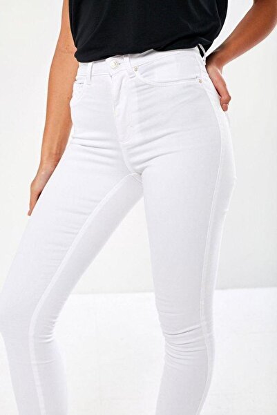 LAMİRAMOOD White Royal Narrow Leg High Waist Ultra Elasticity Women's Jeans