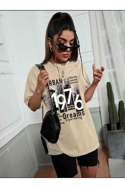 ALİKA Μπλουζάκι Unisex σε μπεζ Urban1976 Printed Oversize
