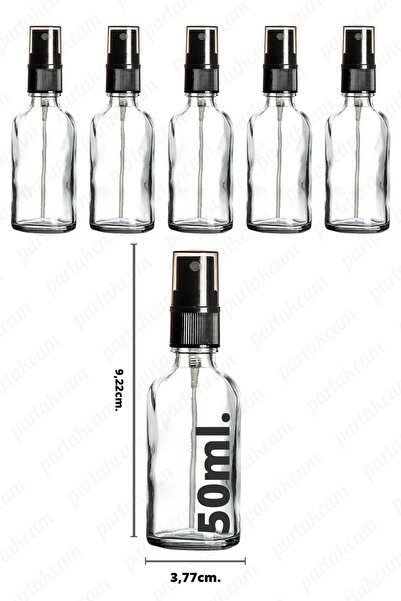 parlakcam 50ml Şeffaf Cam Şişe Siyah Sprey Başlıklı Kolonya, Parfüm Vb. Sıvıl...