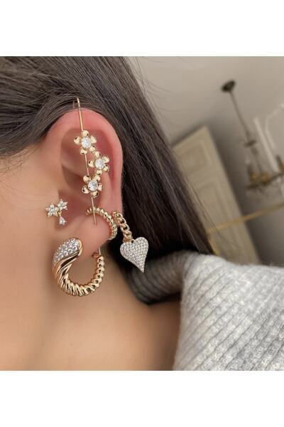 SU PERİSİ TAKI BİJUTERİ أقراط قلب من سلسلة Vip بحجر الزركون الذهبي