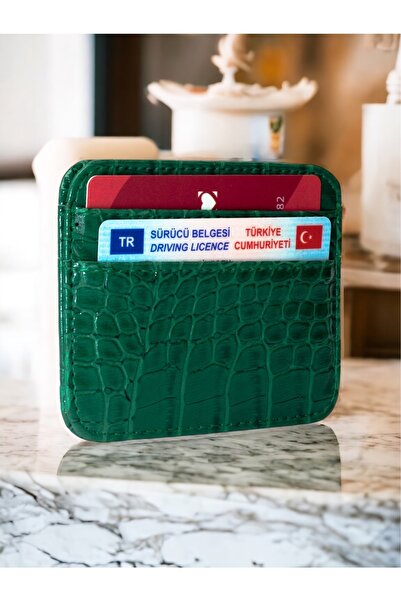 dericom Orjinal Kadın Timsah Derisi Desenli Croco Yeşil Kartlık Cüzdan