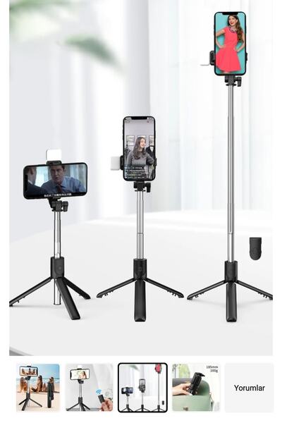 JUNGLEE Bluetooth Lu Led Işıklı Selfie Çubuğu Uzaktan Kumandalı Yatay Ve Dikey Kullanabilme Özçekim Tripod