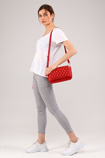 Morpelikan Women's Quilted Embroidered Red Shoulder Bag with Adjustable Shoulder Strap