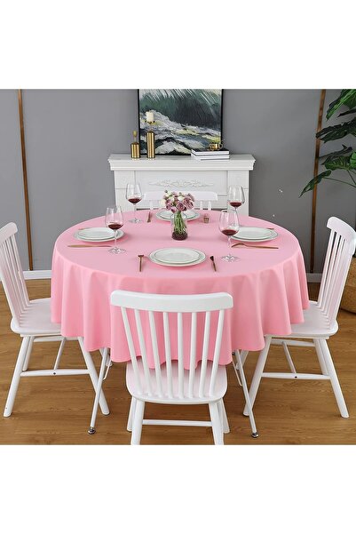 Zeren Home Pink Linen Tablecloth - Liquid Resistant and Round Care Free