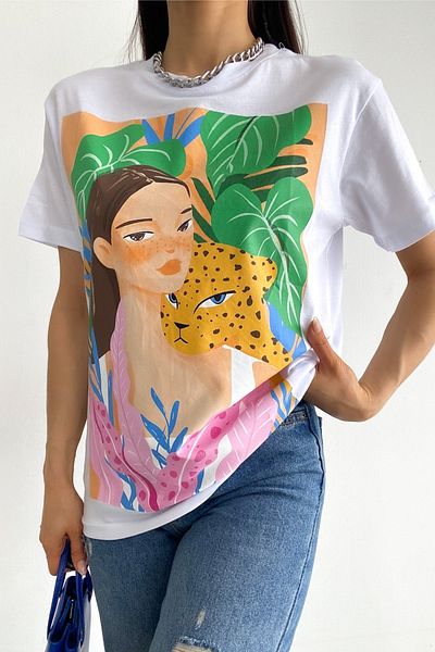 FEMELLE Women's White New Season Printed Cotton T-Shirt