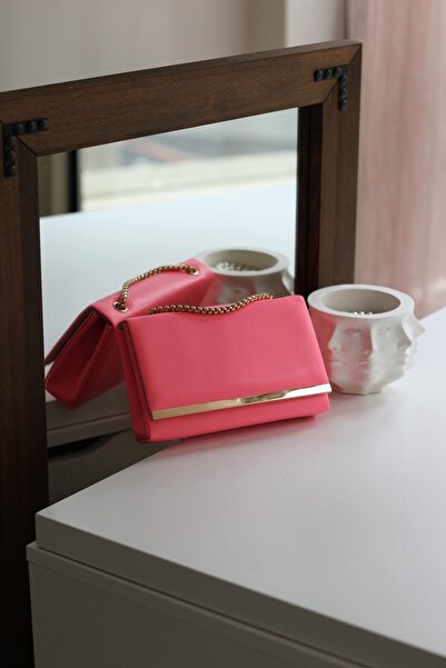 Moom Bag Жіноча сумочка через плече з ланцюжком і стрічкою рожевого кольору