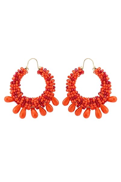 HOSBUTIK Design Orange Colored Beaded Hoop Earrings