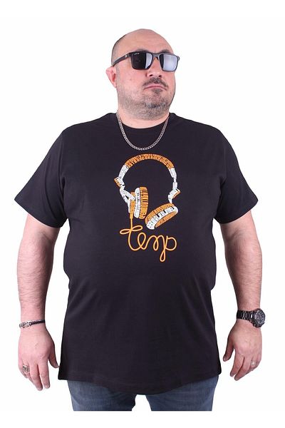 Starbattal Large Size Crew Neck T-Shirt Headphone 23172 Black