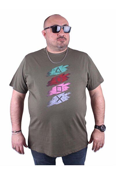 Starbattal Plus Size Crew Neck T-Shirt Play Station 23171 Khaki