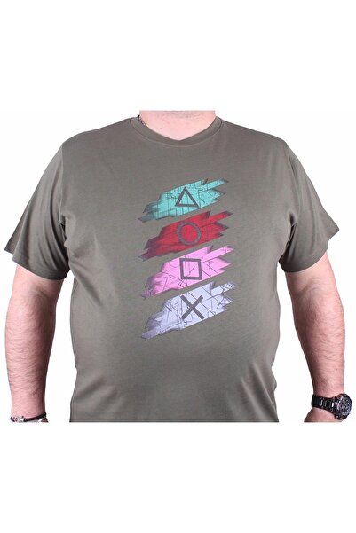 Starbattal Plus Size Crew Neck T-Shirt Play Station 23171 Khaki