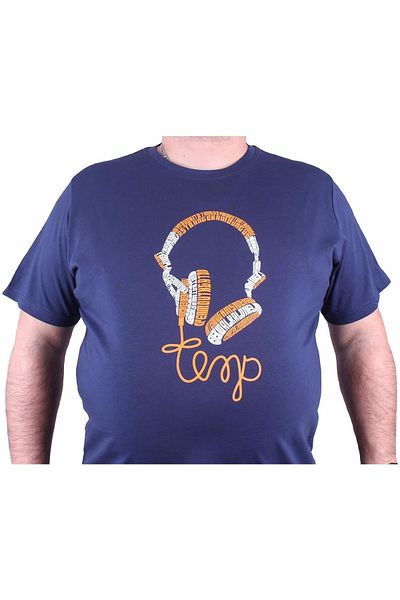 Starbattal Large Size Crew Neck T-Shirt Headphone 23172 Marine
