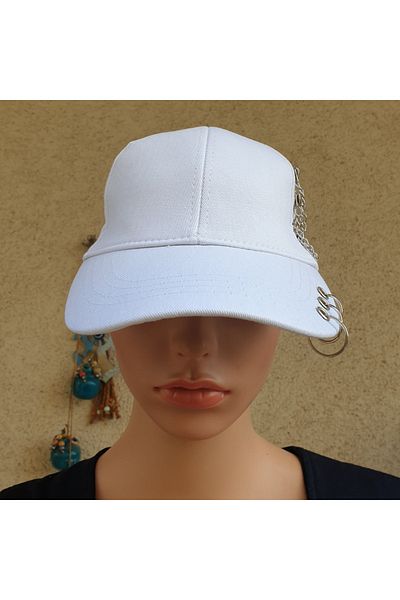 Ororabutik Λευκό, Διάτρητο, Γοτθικό Καπέλο με Λεπτομέρεια Αλυσίδας, Καπέλο