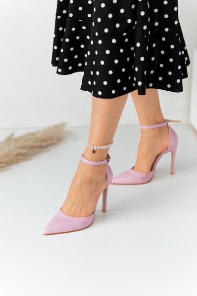 Lİmar Shoes Limar Lilac Snakeskin Patterned Stiletto Pointed Toe Women's Heeled Shoes