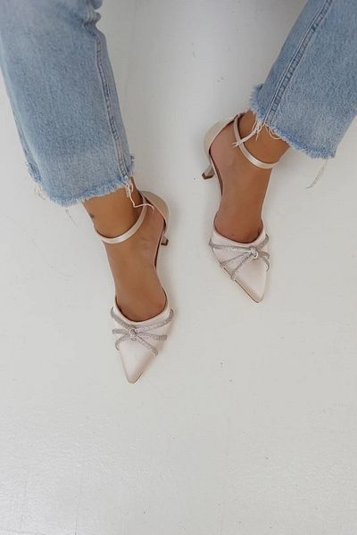 LAMİNTA Berta Ten Satin Cage Stone Detailed Heeled Shoes