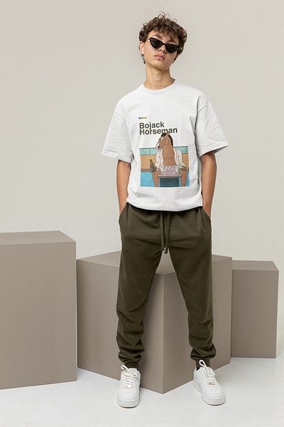 Adrift Tricou alb oversize unisex cu design Bojack Horseman