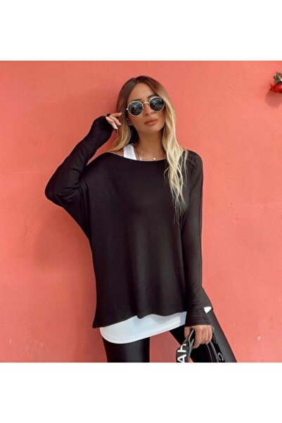 JANES Kadın Uzun Kollu Tek Omzu Açık Salaş Çilek Kumaş Bluz