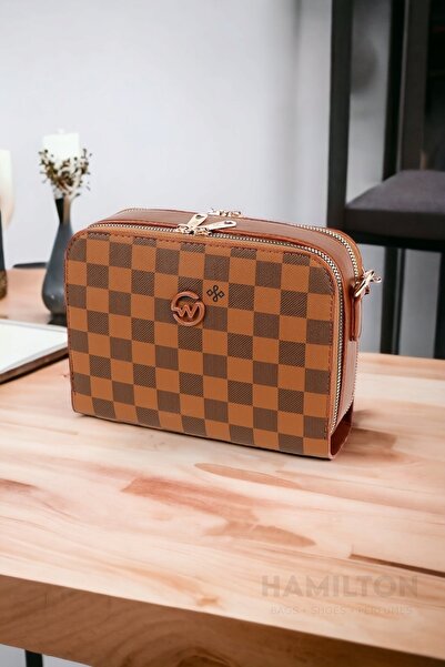 HAMILTON Original Women's Adjustable Cross Strap Leather Textured Patterned Two-Eye Stylish Shoulder and Hand Box Bag