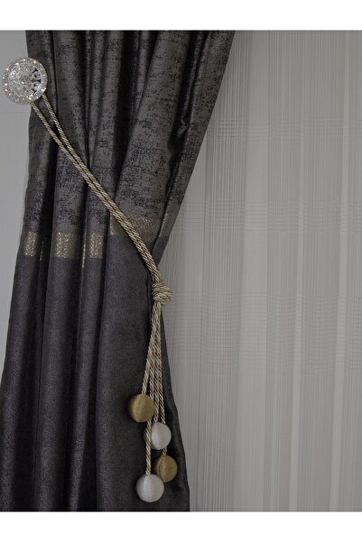 DÖRTTOP Modern Sarım 4 Toplu Braçol Yan Bağlama Perde Aksesuarı Halat Kruvaze Askısı Hardalsarısı&krem