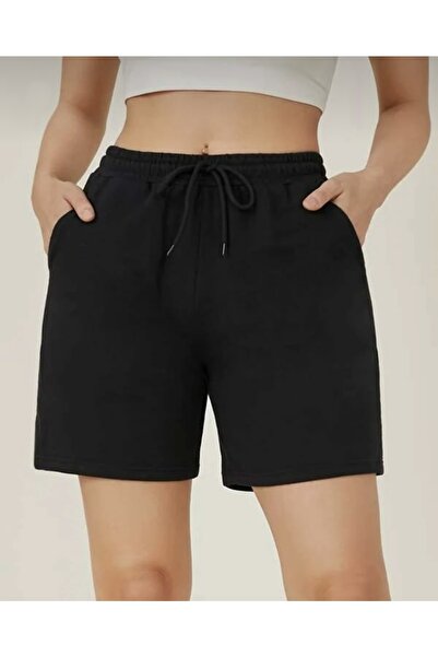BYMEER Γυναικείο μαύρο μονόχρωμο μη εμπριμέ πλαϊνό σορτς με ελαστική μέση