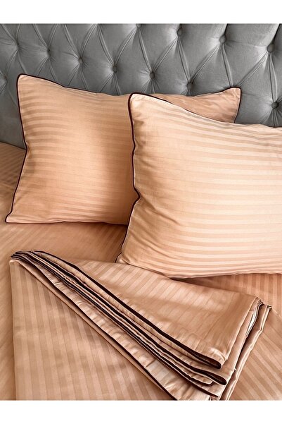 calinahome غطاء وسادة من الساتان القطني المخطط باللون الكريمي