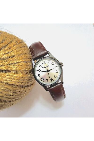 Marlas Retro Kadın Kol Saati Vintage Tasarım Klasik Tasarım Siyah Kasa Minimal Tasarım Kayışlı