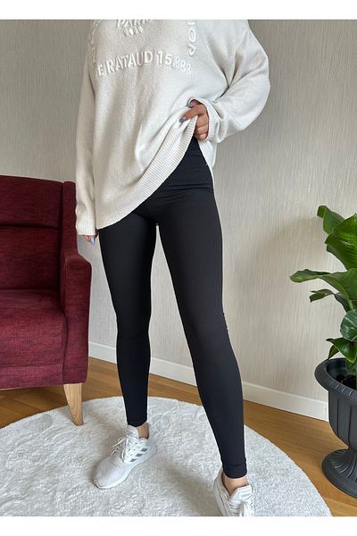 Sevdim Butik Jambiere cu nervuri cu panglică în interior negru