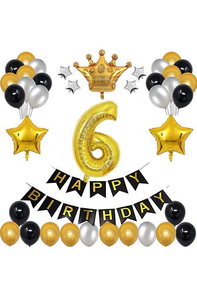 Patladı Gitti Large Size King Crowned Gold-silver-black 6 Year Old Birthday Set
