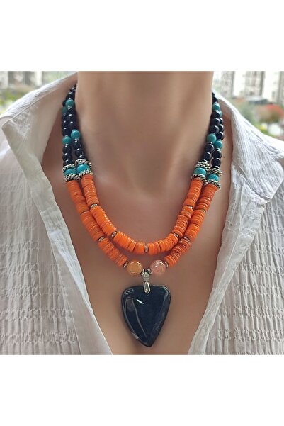 elinasaccessories El Yapımı Renkli Tarz Tasarım Kolye, Kalp Akik Kolye,yıldön...