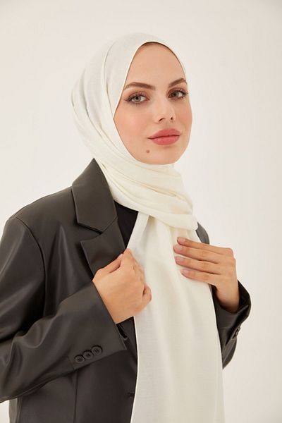 FRESCO SCARFS Γυναικείο Hijab Μεταξένιο Βαμβακερό Ζακάρ G Σάλι*εκρού